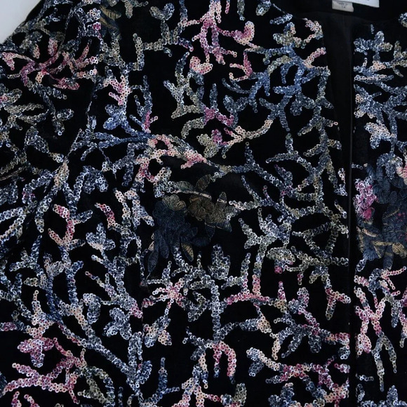 Vintage Tahari Arthur Levine Black & Maroon Sequin Velvet Embroidered Jacket 14 - Picture 10 of 14
